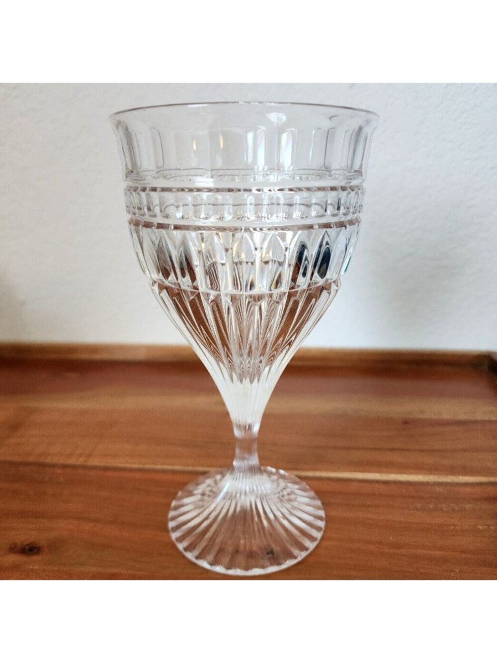 Mikasa Crystal Titan 7" Water Goble thumbprint vertical cuts vintage glass flaw - Picture 1 of 10